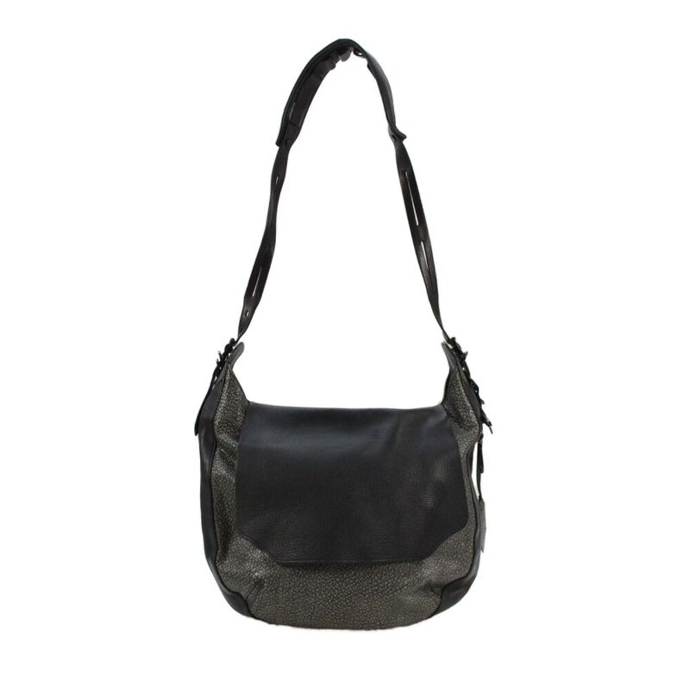 Rag & Bone Womens Leather Printed Flap Shoulder Bag Handbag Black Gray